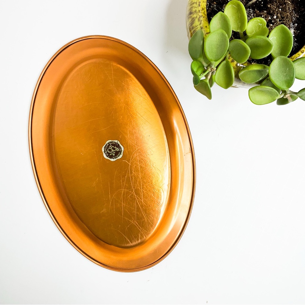 Vintage MCM Oval Copper Vanity Tray Serving Plate - Picture 3 of 6